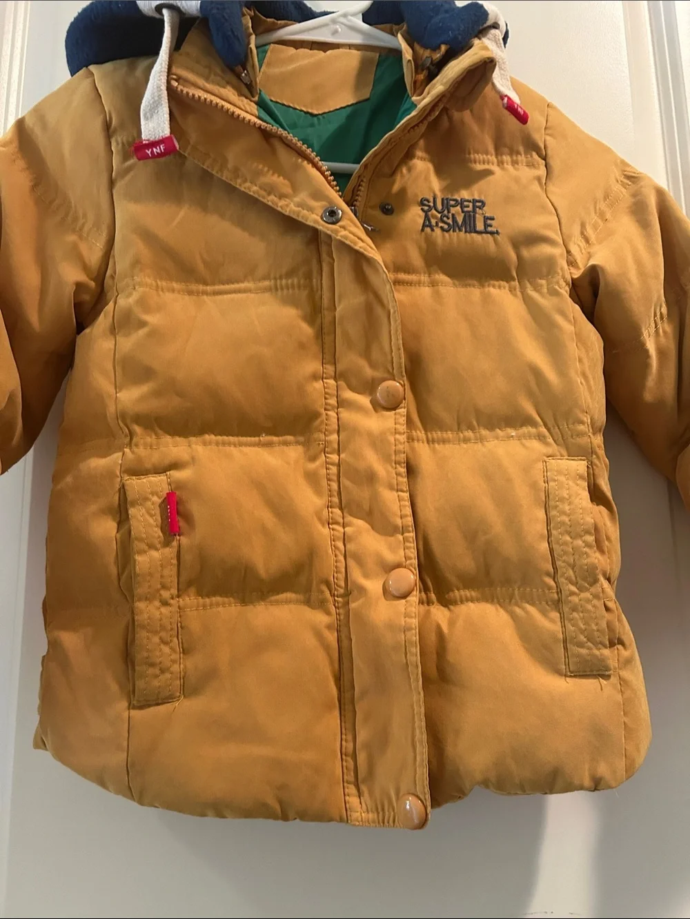 YNF Dock Feather Golden Mustard ZipUp Snaps Puffer Jacket Hood size 120 (5-7yrs)